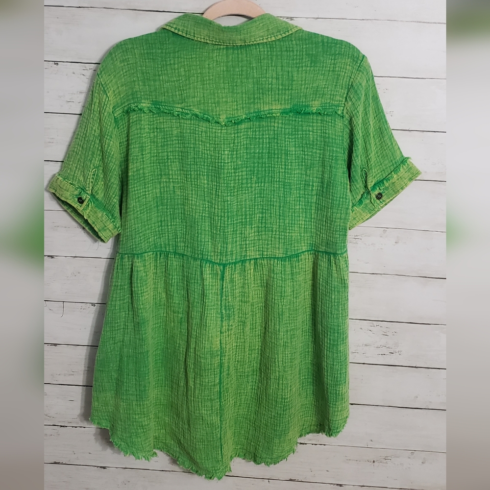 Umgee Lime Green Button-Down Oversized Babydoll T… - image 4